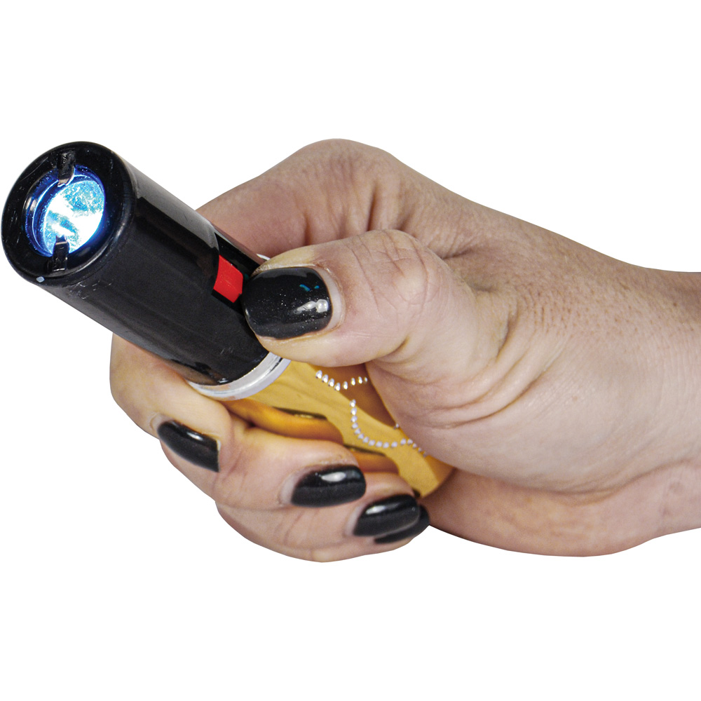 25,000,000 Volt Rechargeable Lipstick Stun Gun with Flashlight, gold view 2